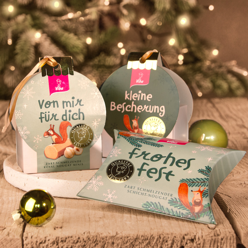 Viba Nougat Weihnachts Geschenkpackungen mit grüner Kugel