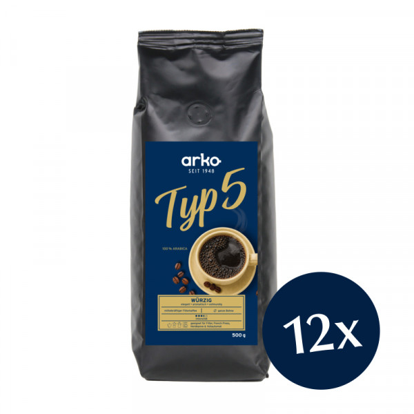 arko Kaffee Typ 5, ganze Bohne, 12 x 500 g