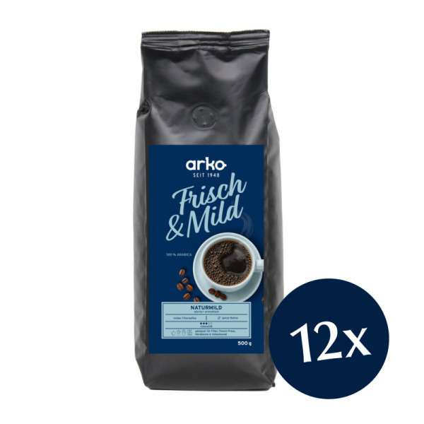arko Kaffee frisch & mild, ganze Bohnen, 12 x 500 g