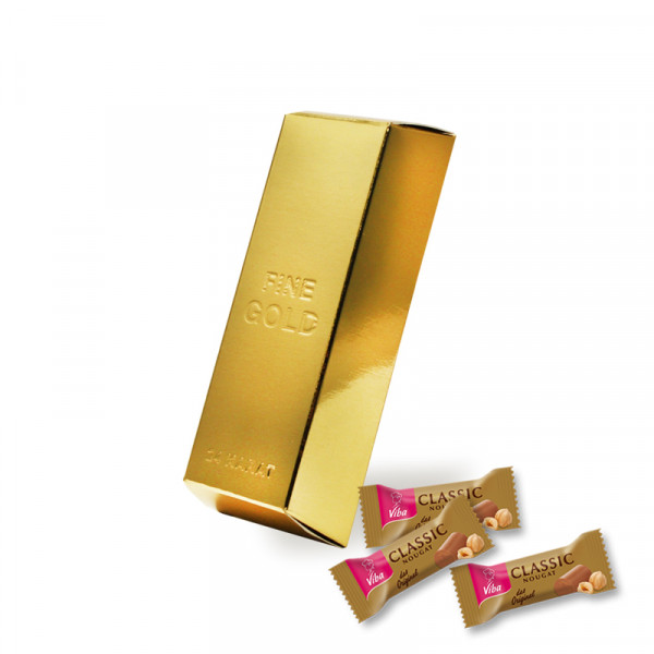 Viba Goldbarren gefüllt mit 6 Classic-Nougat-Minis, 60 g