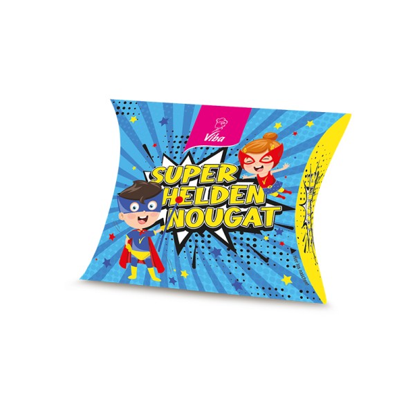 Viba Superhelden-Nougat Kissenschachtel blau, 50 g