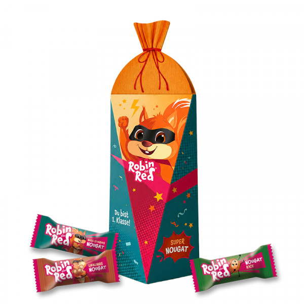 Viba Robin Red Superhelden-Nougat Schultüte mit Minis, 100 g